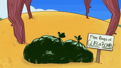 Sign Saying Free Glass And Bombs GIF