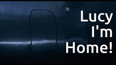 Sign Saying Lucy I'm Home In White Letters GIF