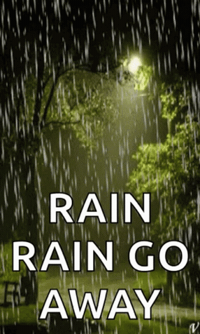 Sign Saying Rain Rain Go Away With Trees GIF