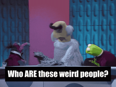 Sign Saying Who Are These Weird People Next To Stuffed Animals GIF