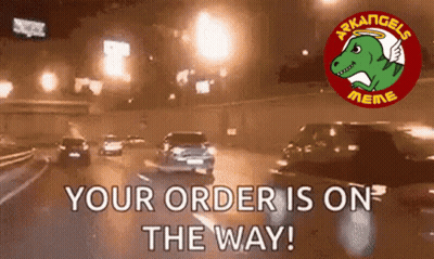 Sign Saying Your Order Is On The Way With Dinosaur GIF