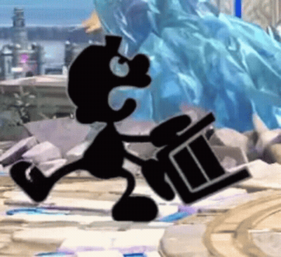Silhouette Cartoon Character Carrying Box On Rocky Surface GIF