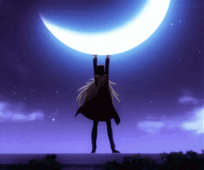 Silhouette Holding Crescent Moon GIF