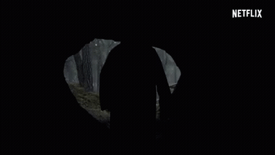 Silhouette In Hooded Coat In Cave In Woods GIF