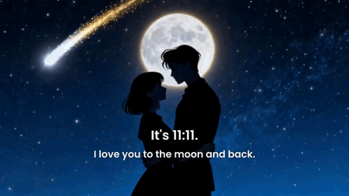 Silhouette Man And Woman In Front Of Full Moon GIF