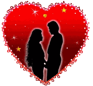 Silhouette Man And Woman In Heart With Stars Sticker