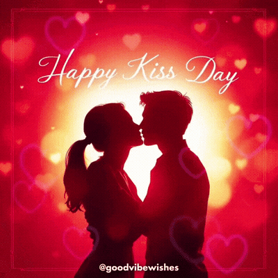 Silhouette Man And Woman Kissing Happy Kiss Day GIF