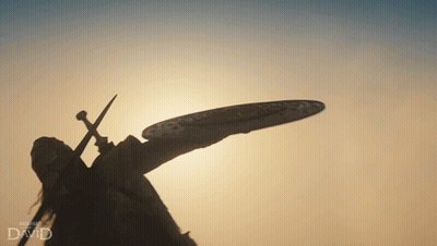 Silhouette Man Holding Sword And Shield Holy David GIF