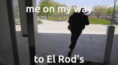 Silhouette Man Running Saying Me On My Way To El Rod's GIF