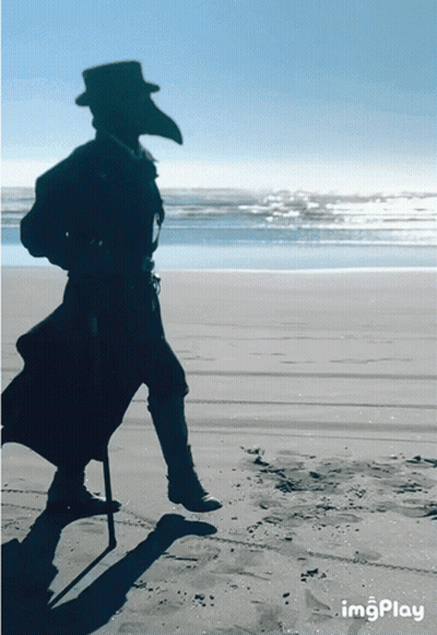 Silhouette Man With Long Beak Walking Beach GIF