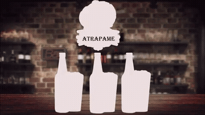 Silhouette Of Bottles With Atrapame Sign GIF