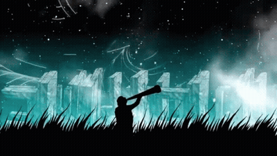 Silhouette Of Man Holding Megaphone In Front Of City At Night GIF