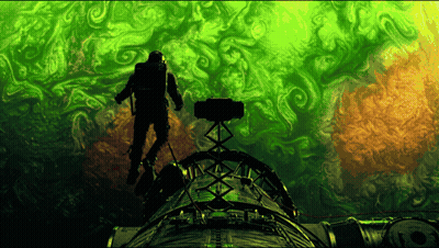 Silhouette Of Man On Green And Orange Object GIF
