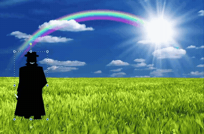 Silhouette Of Man Standing In Field With Rainbow GIF