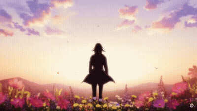 Silhouette Of Person In Flower Field At Sunset GIF