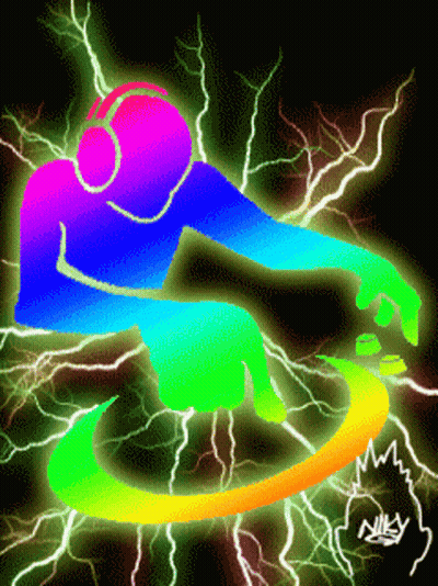 Silhouette Person Wearing Headphones Surrounded By Lightning Bolts GIF