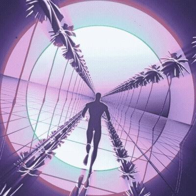 Silhouette Walking Tunnel Palms GIF