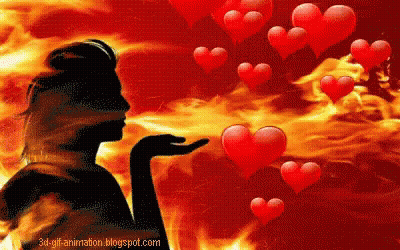 Silhouette Woman Blowing Kiss With Hearts GIF