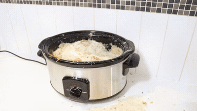 Silver And Black Crock Pot Filled With Food GIF