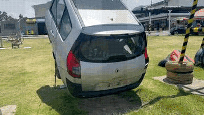 Silver Car Stuck in Park Grass