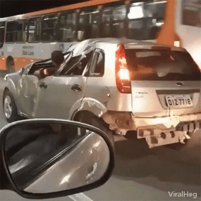 Silver Car With License Plate D12-771E GIF