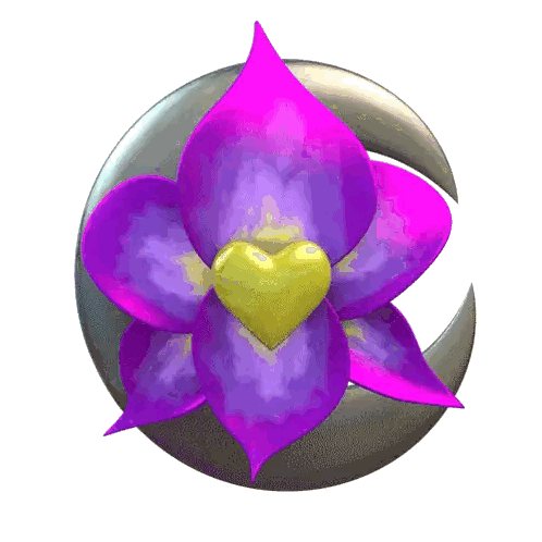 Silver Crescent Moon With Purple Flower Sticker