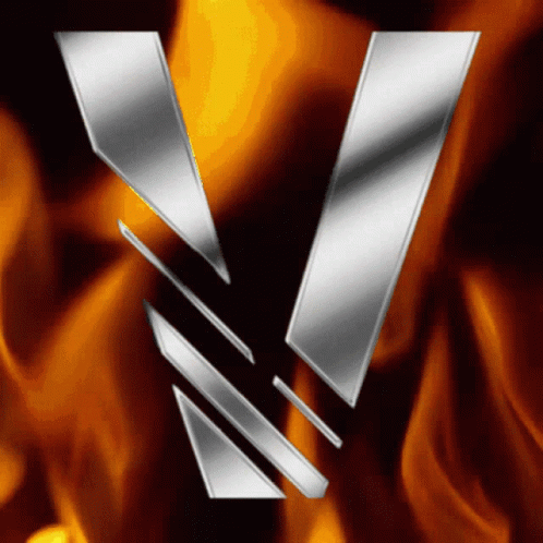Silver Letter V Surrounded By Flames GIF
