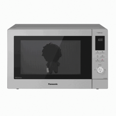 Silver Panasonic Microwave With Cartoon Display GIF