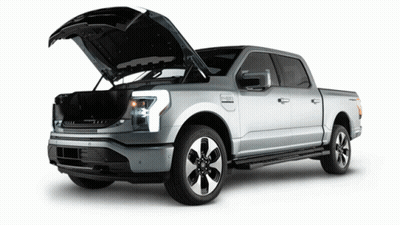 Silver Pickup Truck With Hood Up GIF