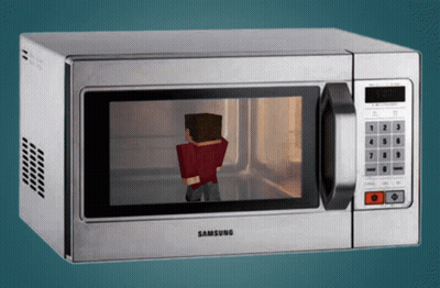 Silver Samsung Microwave With Minecraft Character Inside GIF