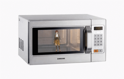 Silver Samsung Microwave With Person On Screen GIF