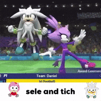 Silver The Hedgehog And Blaze The Cat Are Dancing On A Soccer Field In A Video Game . GIF