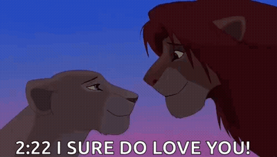 Simba And Nala From The Lion King Are Looking At Each Other And Saying `` 2:22 I Sure Do Love You '' . GIF