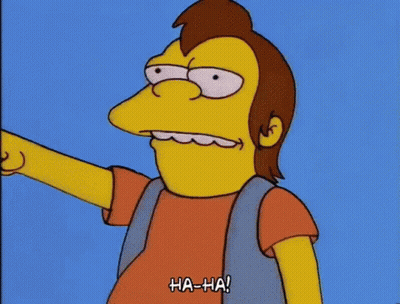 Simpsons Character Pointing At Building Saying Ha-Ha GIF