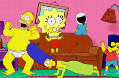 Simpsons Characters Doing Push Ups In Front Of Couch GIF