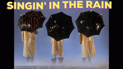 Singin' In The Rain Three People Holding Umbrellas GIF