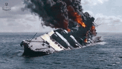 Sinking Boat Burning Explosion Flipping Over  GIF