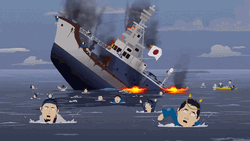 Sinking Ship With Japanese Flag GIF