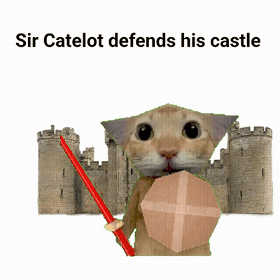 Sir Catelot Defends Castle With Cat Holding Stick And Shield GIF