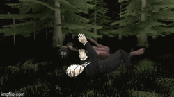 Siren Head Wrestling Mannequin Kicking Into Forest GIF