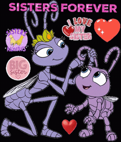 Sisters Forever Poster With Two Ants And Hearts GIF