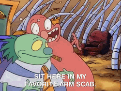Sit Here In My Favorite Arm Scab GIF