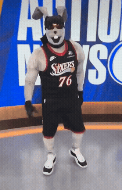 Sixers Mascot In Black Jersey GIF
