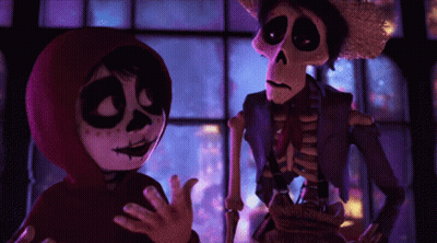 Skeleton And Child Standing In Room GIF