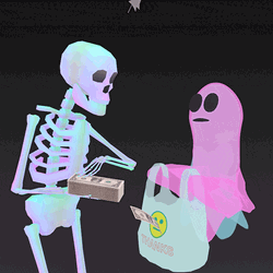Skeleton And Ghost Making It Rain GIF