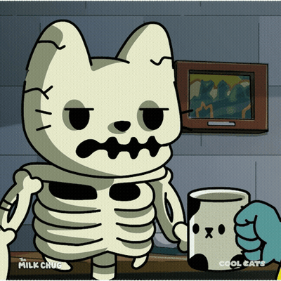 Skeleton Cat Holding Coffee Mug Cool Cats GIF