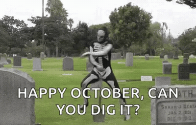Skeleton Dancing In Cemetery Happy October Can You Dig It GIF