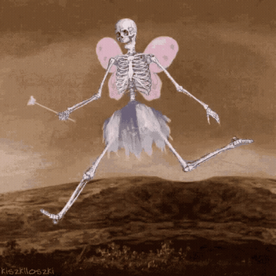 Skeleton Dressed As Fairy With Pink Wings GIF