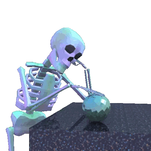 Skeleton Drinking From Straw Next To Sphere Sticker