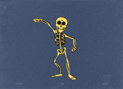 Skeleton Flexing Muscles Blue Background GIF